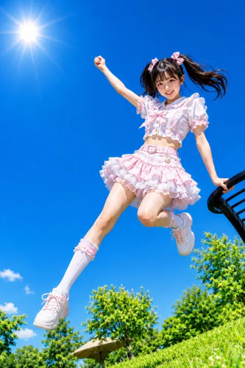 Girl Leaping Under Summer Sky