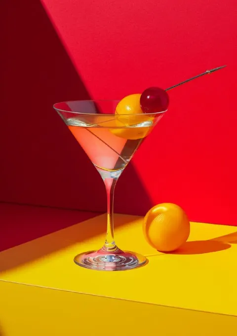 Staged Cocktail Glass Photography With Bold Patterns