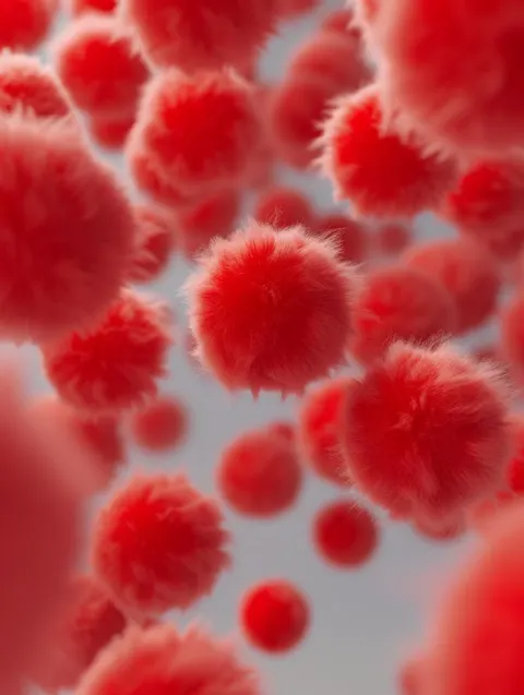 Festive Red Fluffy Balls in Neat 3D Grid Arrangement