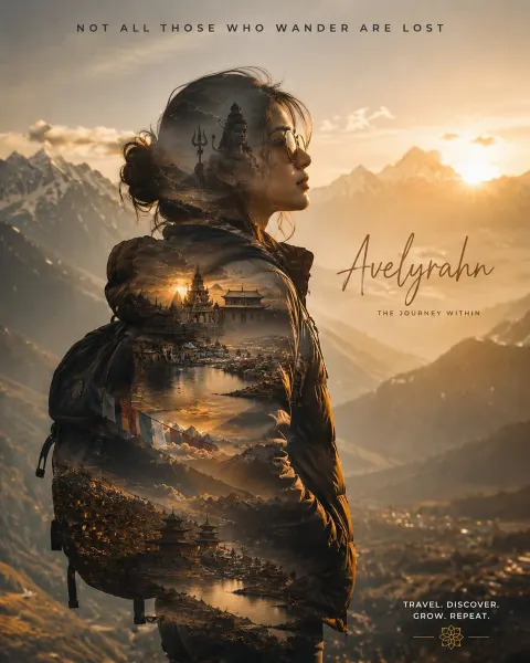 Cinematic Double Exposure Spiritual Travel Poster