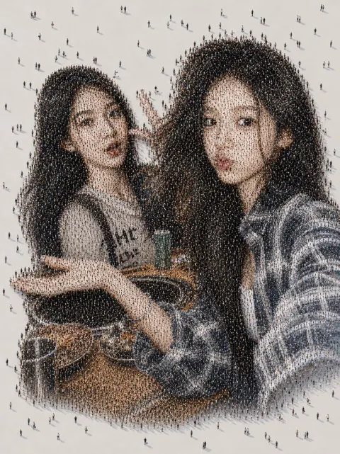 Surreal Aerial Crowd Mosaic Selfie