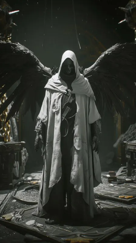 Winged Goth Man in a Robe Unreal Engine Style
