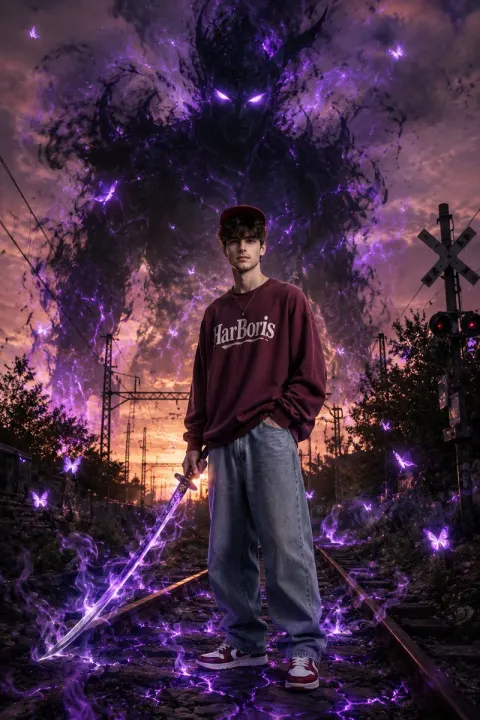 Dark Fantasy Boy With Purple Katana