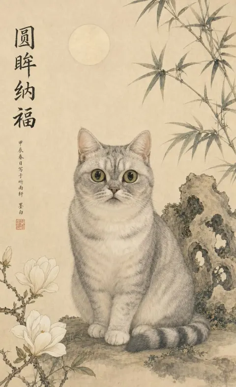 Ink Cat Portrait Scroll