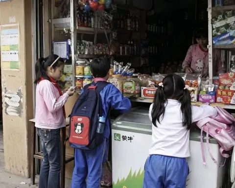 Kids Buying Snacks at Old Shop