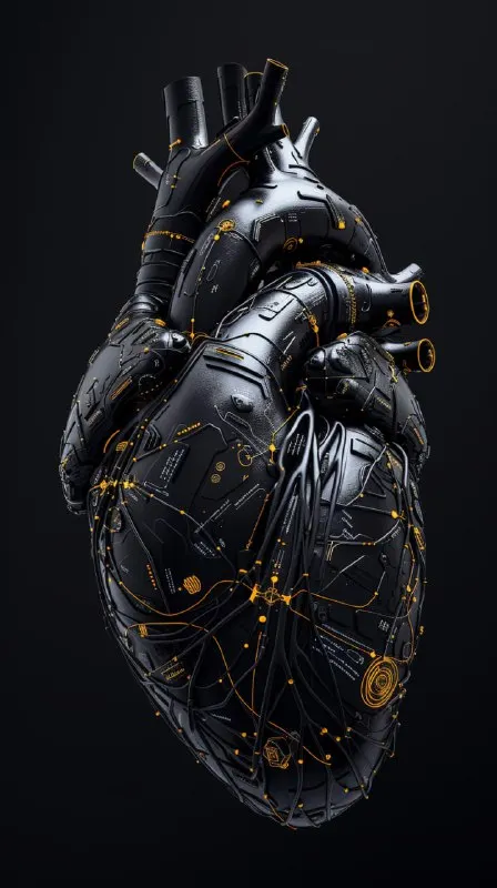 Black Geometric Anatomical Heart With Yellow Cyborg Details