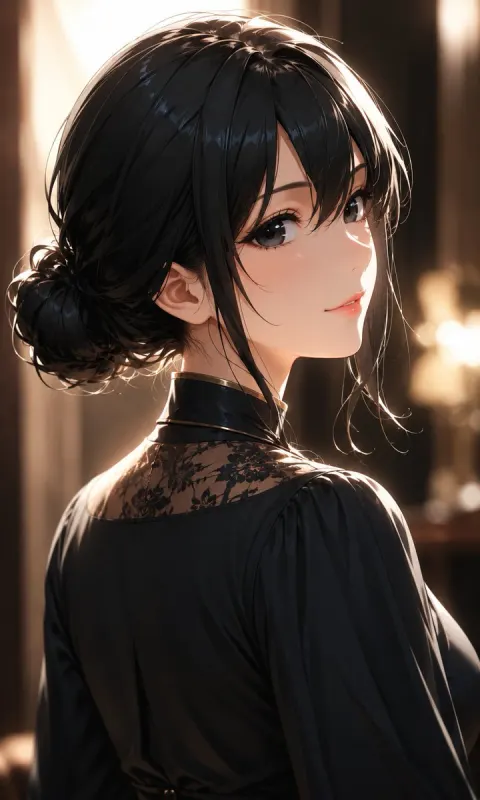 Elegant Mysterious Lady Back View