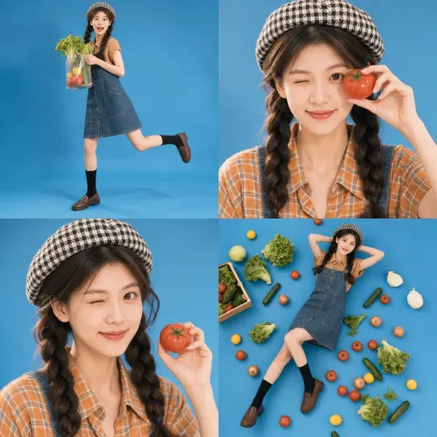 Vintage Market Girl Photo Collage