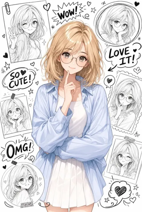 Cute Anime Girl Doodle Collage Art