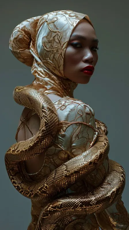 Avant-Garde Model With Rose Gold Snake Fashion Portrait