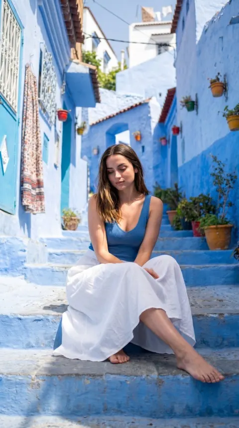 Woman in Vibrant Mediterranean Alley