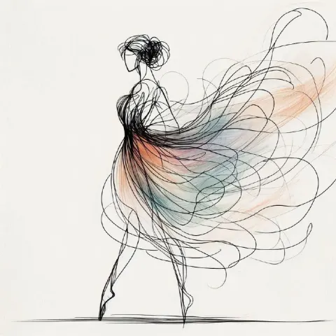 Abstract Ink Dancer Sketch With Pastel Dress Colors