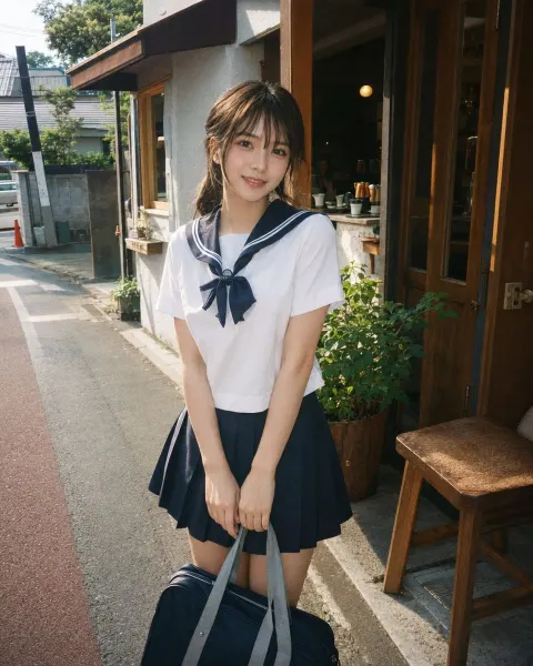 Film Style Japanese Schoolgirl Street Portrait