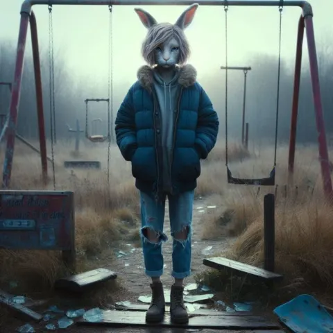 Anthropomorphic Animal in Desolate Landscape