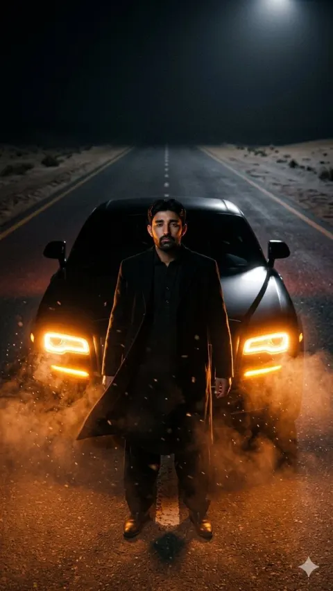 Mysterious Man on Desert Night Highway