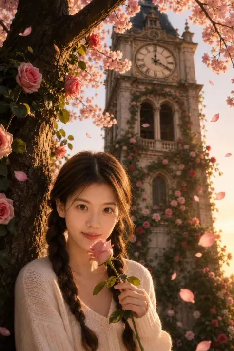 Cherry Blossom Clock Tower Portrait