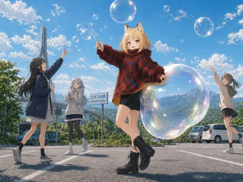 Fox Girl Bubbles in Mountains