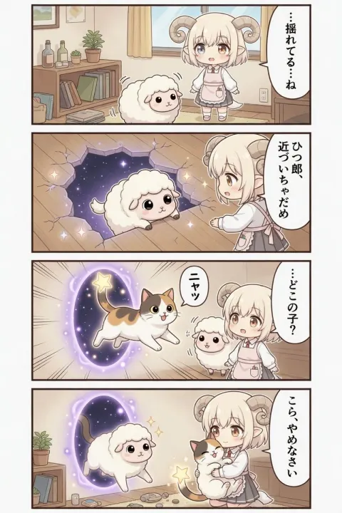 Sheep Girl Magical Portal Cat