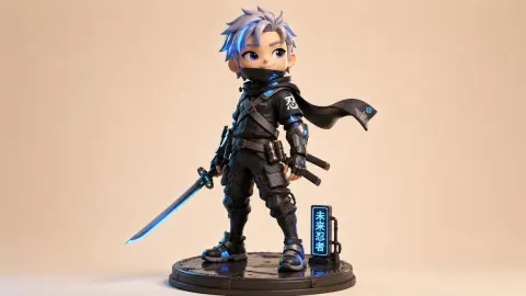 Chibi Cyber Ninja Figurine Render