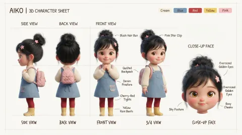 Cute Toddler 3D Character Sheet