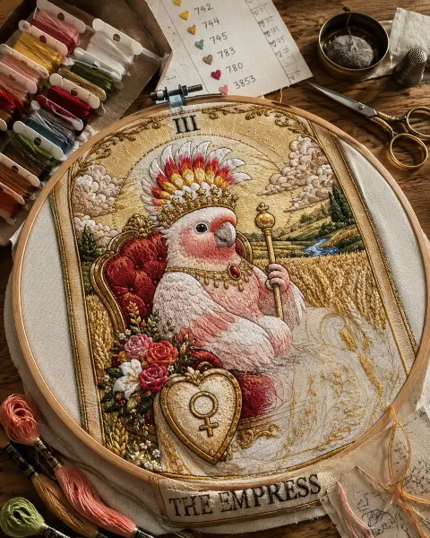 Empress Cockatoo Embroidery Tarot