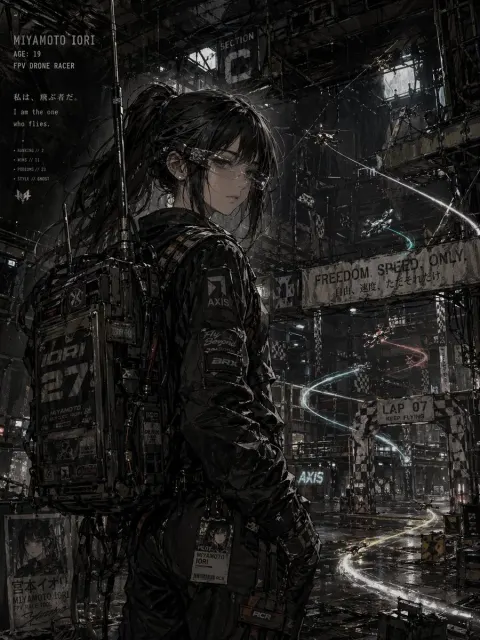 Cyberpunk FPV Drone Racer Anime Art