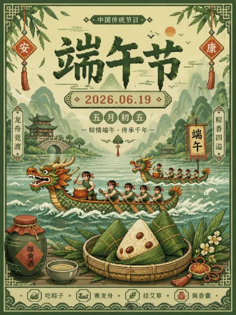 Pixel Dragon Boat Festival Poster