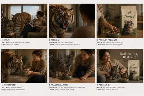 Tiger to Cat Commercial Storyboard