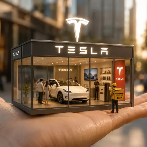 Miniature Tesla Showroom On Palm