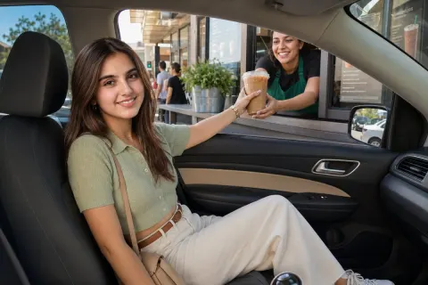 Sunny Drive-Thru Coffee Moment