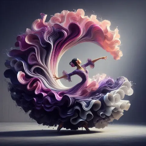 Flamenco Dancer in Swirling Purple and White Dress