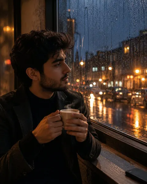 Cinematic Tea and Rain Portrait