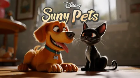 Sunny Pets 3D Dog and Cat Logo in Pixar Style