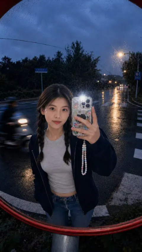 Rainy Night Convex Mirror Selfie