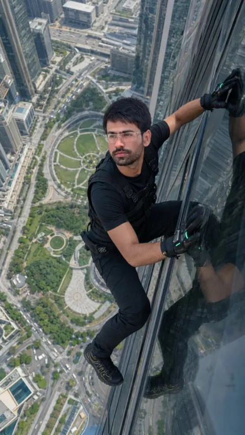 Extreme Skyscraper Climb Action Shot