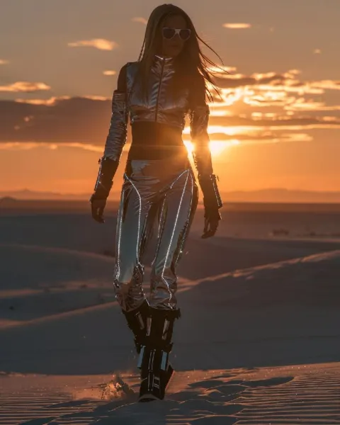 TRON-Inspired Fashion Walk Through Sunset Desert Sands