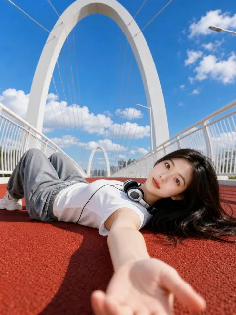 Youthful Bridge Selfie Portrait