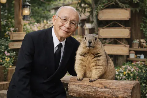 Gentleman and Marmot Garden Portrait