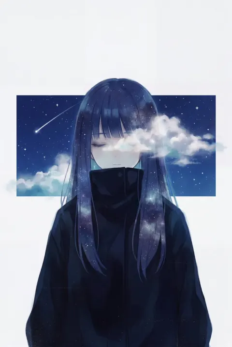 Melancholic Anime Girl Cosmic Double Exposure