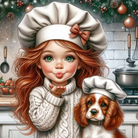 Whimsical Little Chef In Christmas Kitchen