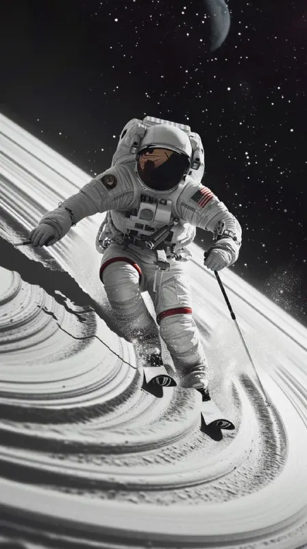 Astronaut Skiing Along the Rings of Saturn