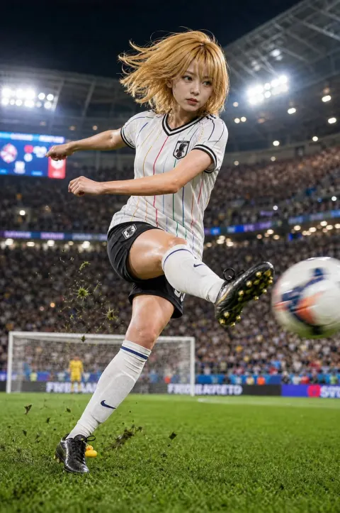 Blonde Striker Night Stadium Kick