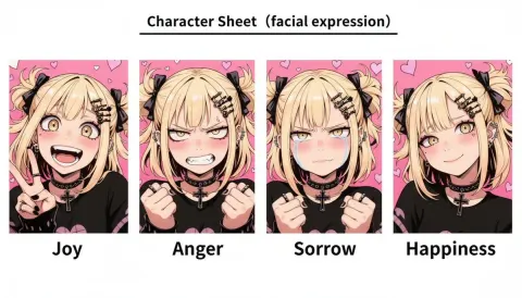 Gothic Anime Girl Expression Sheet