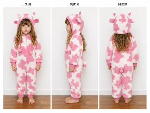 Cow Kigurumi Three-View Reference