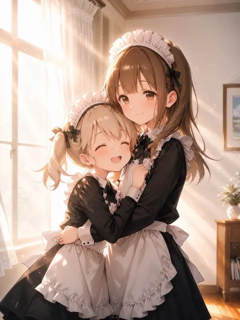 Maid Sisters Warm Embrace
