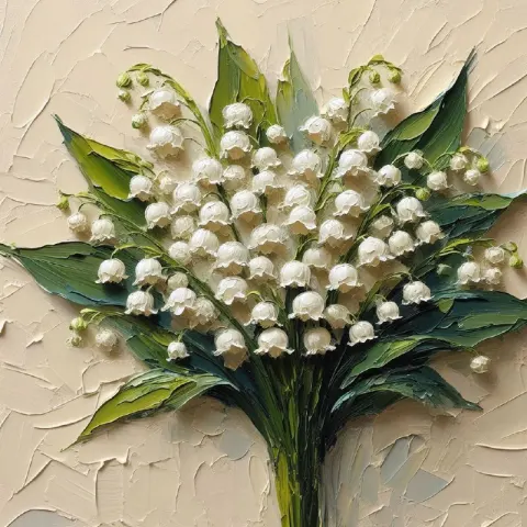 Thick Impasto Lily of the Valley on Cream Background