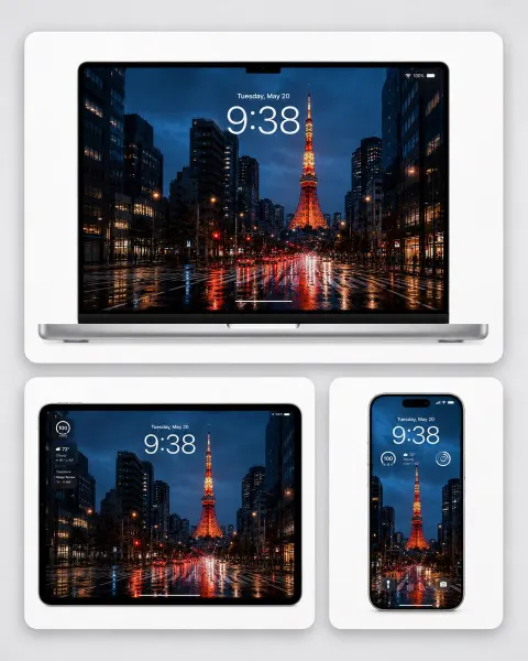 Tokyo Rainy Night Wallpaper Mockup