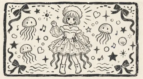 Vintage Woodcut Sea Girl Postcard