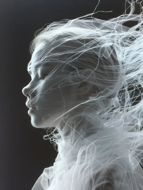 Mechanical Girl Emerging From Cocoon Amid White Moths