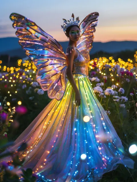 South African Fairy Queen in Iridescent Rainbow Gown